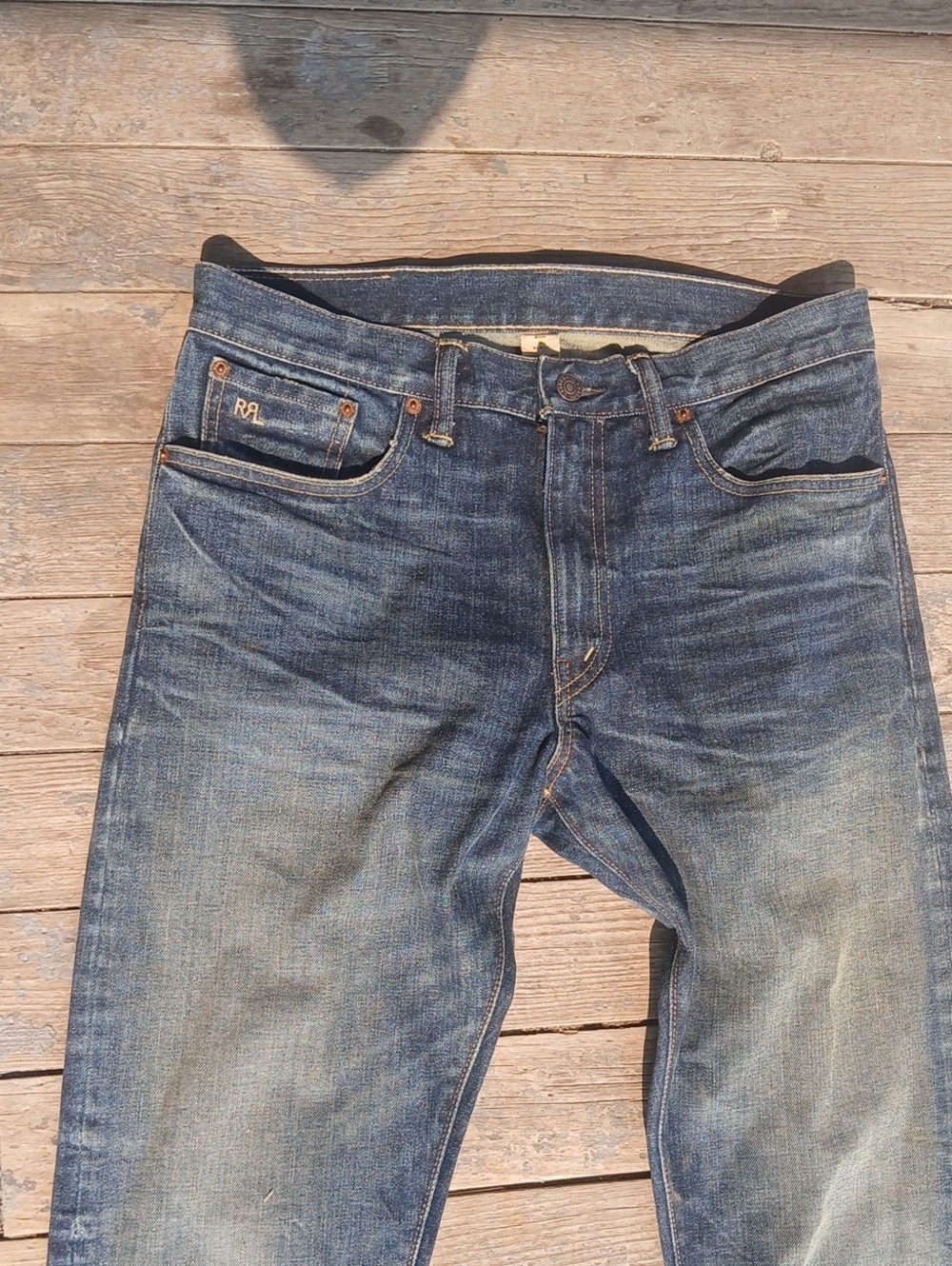 Ralph Lauren Double RL Men's Indigo Denim Jeans with Contrast Stitching - Picture 3 of 5